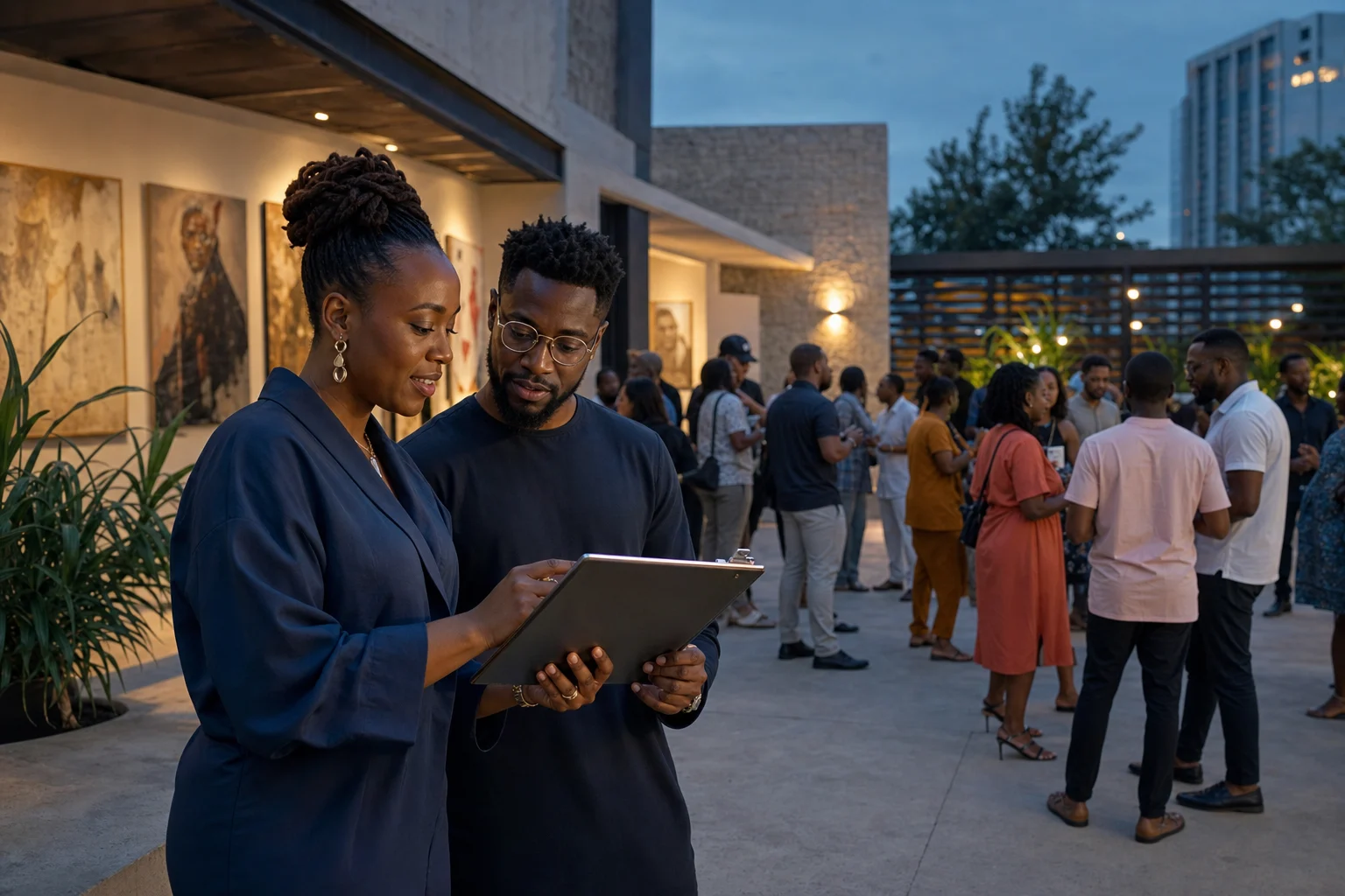 A Nigerian event organiser and co-host preparing to welcome attendees